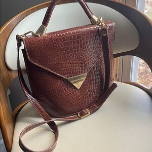 Vintage Saha Fabian Croc-Embossed Leather Satchel- Brown Crossbody